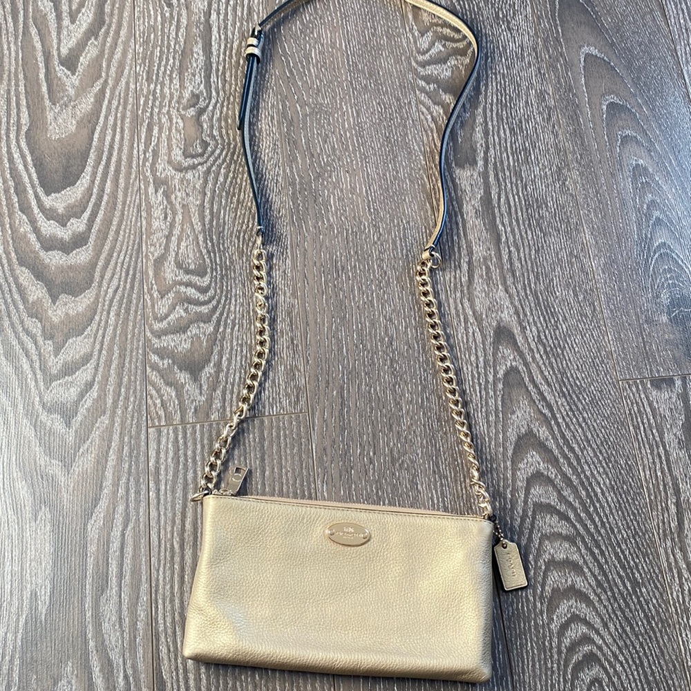 Coach crossbody gold mini leather bag